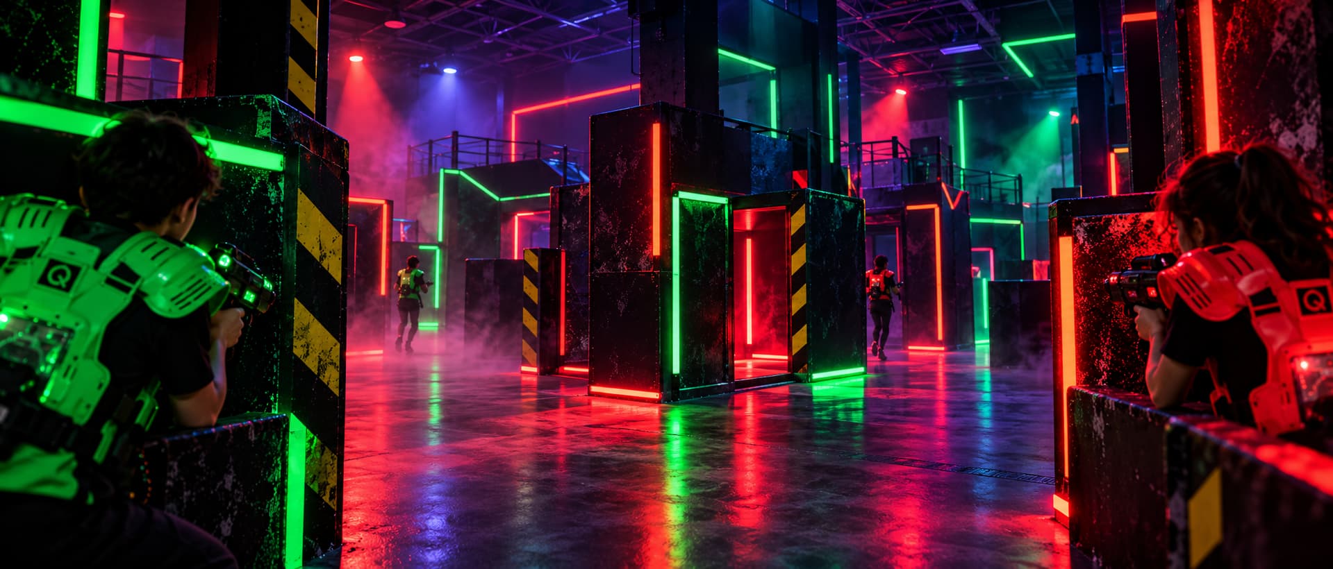 Arena di laser tag al buio con luci UV al Lasergame Brescia